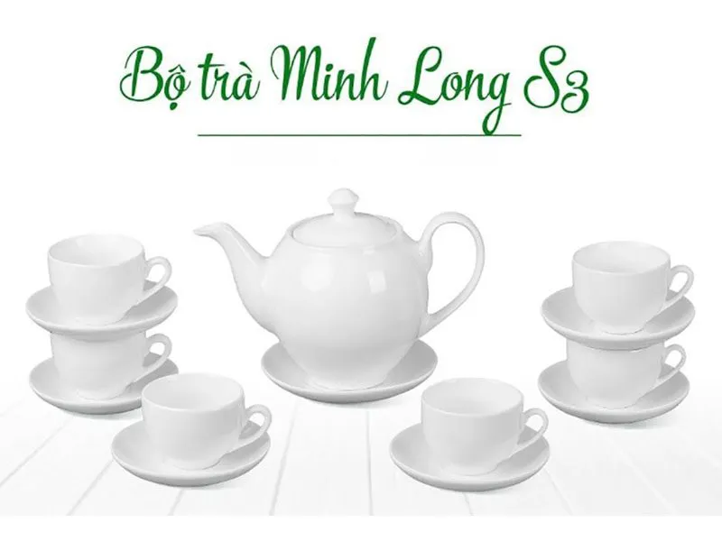 Bộ Ấm chén Bát Tràng Dáng Minh Long S3 Trắng sứ 500ml quà tặng