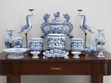 Bộ Đồ Thờ Men Lam - Bàn Thờ Đại 1m97