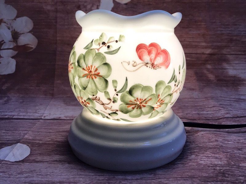 Đèn Xông Tinh Dầu Size Lớn Miệng Lượn- Hoa Đào Xanh