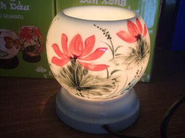 Đèn Xông Tinh Dầu Bát Tràng Mini Miệng Tròn Hoa Sen S2
