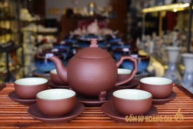 Bộ Ấm Trà Tử Sa Bát Tràng Ba Chân Nâu Đỏ 400ml