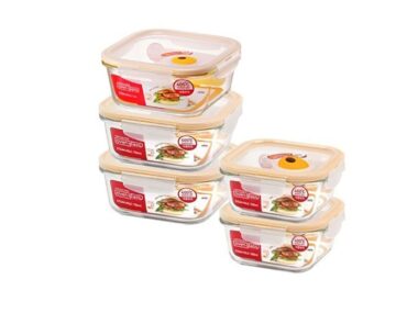 Bộ 5 Hộp Thủy Tinh Hình Vuông Lock&Lock Euro Steam Hole