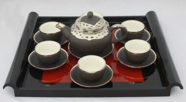 Bộ Ấm Trà Tử Sa Bát Tràng Chuông Đen Bọc Đồng