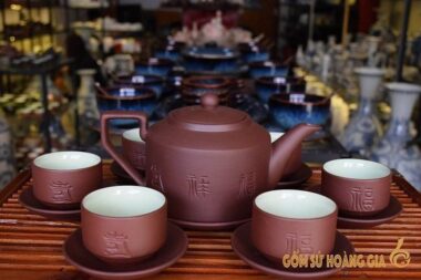 Bộ Ấm Trà Tử Sa Bát Tràng Tích PLT Nâu