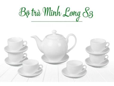 Bộ Ấm Trà Bát Tràng Dáng Minh Long S3 Trắng sứ 500ml