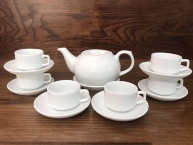 Bộ ấm trà Bát Tràng dáng CK nắp bẹt Size lớn Trắng sứ 650ml