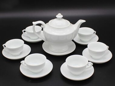 Bộ ấm trà Bát Tràng dáng đèn thần sứ trắng - 600ml