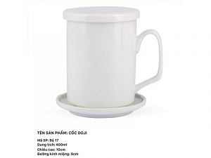 Cốc sứ Bát Tràng Doji 400ml + Nắp cao cấp