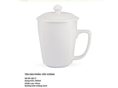 Cốc Sứ Vuông 350ml + Nắp