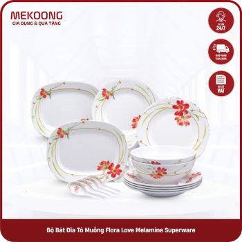 Bộ Bát Đĩa Tô Muỗng Flora Love Melamine Superware