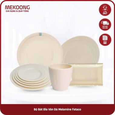 Bộ Bát Đĩa Vân Đá Melamine Fataco