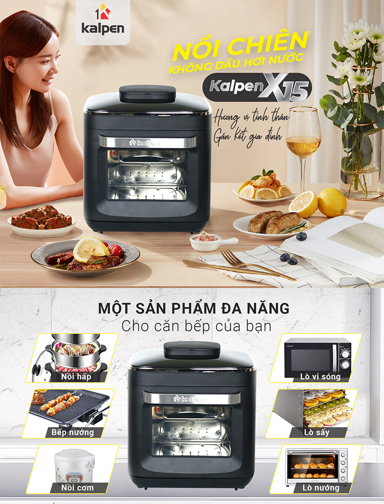 Nồi Chiên Không Dầu Hơi Nước Công Nghệ Mới Kalpen X15