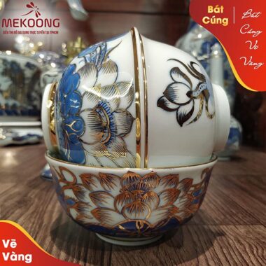 Bát Cúng Hoa Sen Vẽ Vàng 24K Cao Cấp