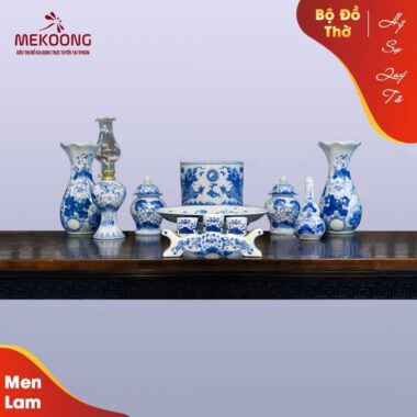 Bộ Đồ Thờ Men Lam Hỷ Sự Quý Tử