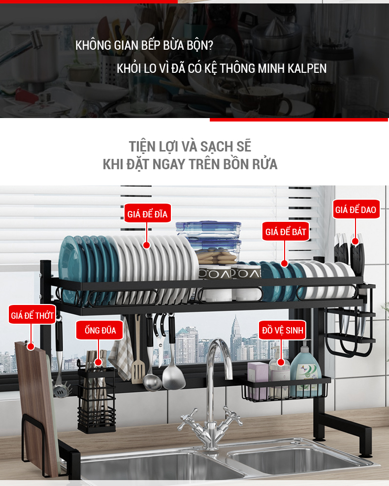 Kệ bát nhà bếp trên bồn rửa thông minh Kalpen