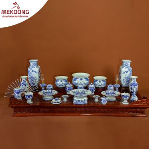 Bộ Đồ Thờ Gia Tiên Men Lam Bát Tràng Đại Cát 01