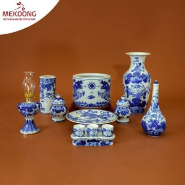 Bộ Đồ Thờ Gia Tiên Men Lam Bát Tràng Phú Quý 02