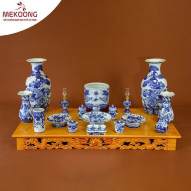 Bộ Đồ Thờ Gia Tiên Men Lam Bát Tràng Chất Lượng 04