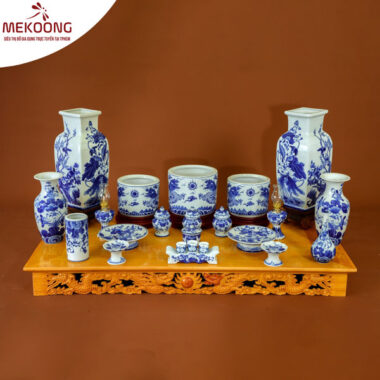 Bộ Đồ Thờ Gia Tiên Men Lam Bát Tràng Đẹp Rẻ 14