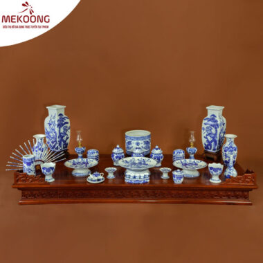 Bộ Đồ Thờ Gia Tiên Men Lam Bát Tràng Tốt Nhất 15 