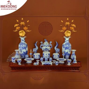 Bộ Đồ Thờ Gia Tiên Men Lam Bát Tràng Cao Cấp 16