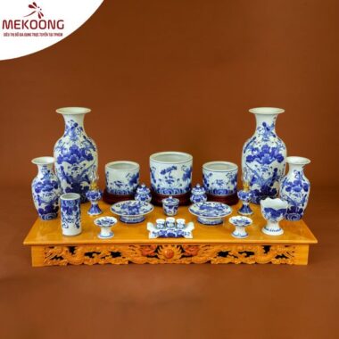 Bộ Đồ Thờ Gia Tiên Men Lam Bát Tràng Đẹp Cao Cấp 18