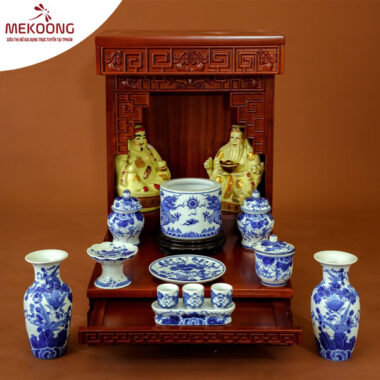 Bộ Đồ Thờ Ông Địa Men Lam Bát Tràng Phát Đạt 06