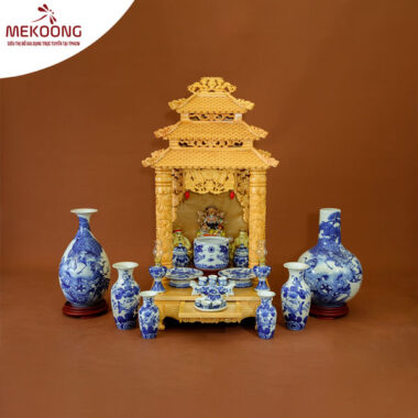 Bộ Đồ Thờ Ông Địa Men Lam Bát Tràng Như Ý 03