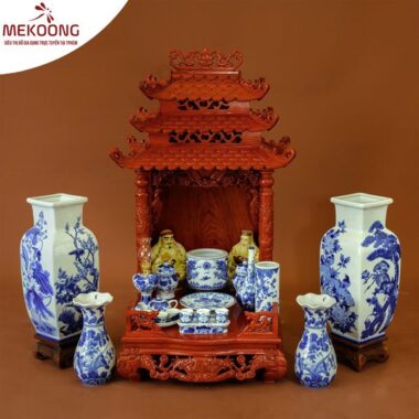 Bộ Đồ Thờ Ông Địa Men Lam Bát Tràng Tài Lộc 10