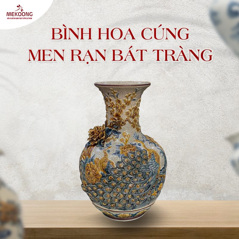 Bình hoa cúng Men Rạn Bát Tràng 