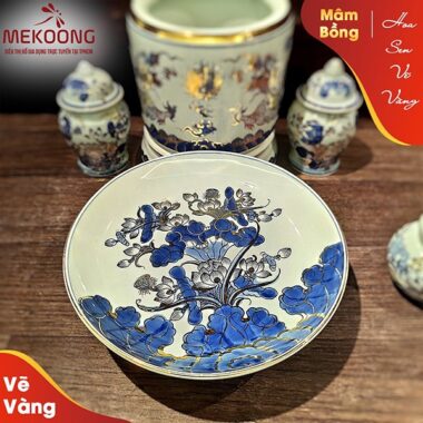 Mâm Bồng Sen Vẽ Vàng Cao Cấp