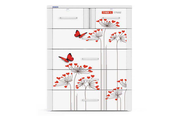 Tủ nhựa Tabi L 5 tầng 6 ngăn Lá hoa bướm Đỏ No.259 Duy Tân Giá Rẻ