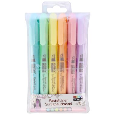 Bộ 6 Bút Dạ Quang Thân Cao Màu Pastel - Marvy 8000