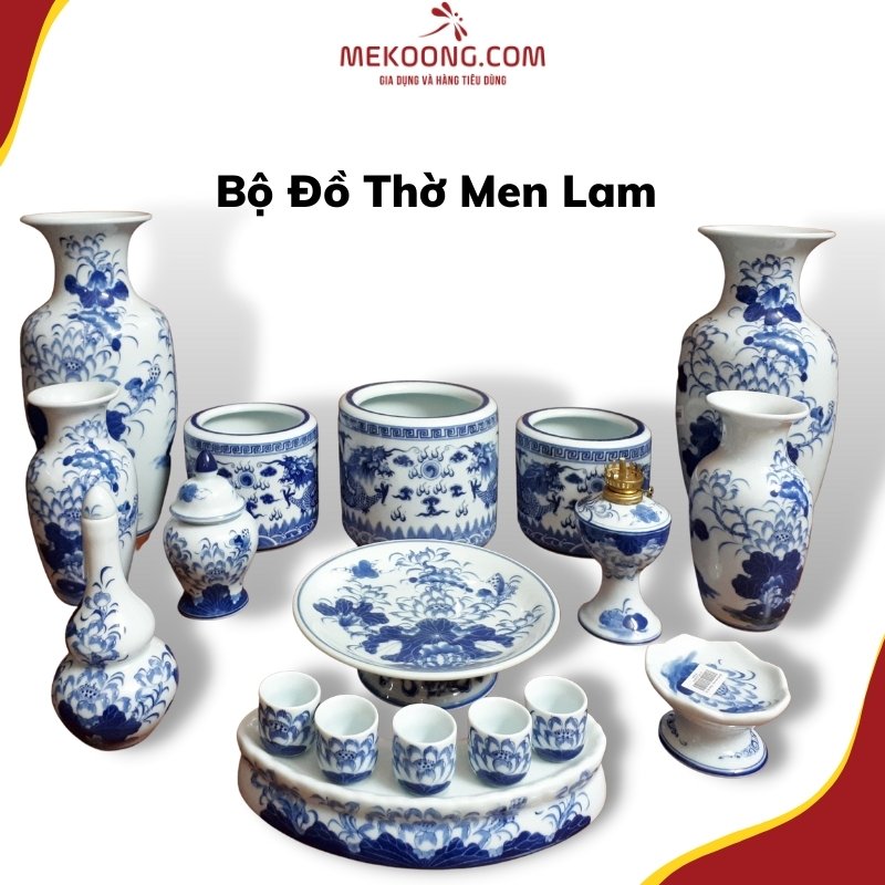 Bộ Đồ Thờ Men Lam 