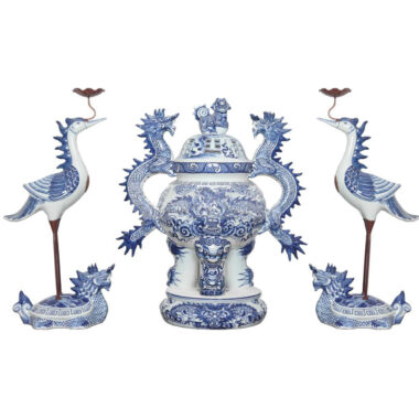 Đỉnh Thờ Tam Sự Men Lam Cao 45cm