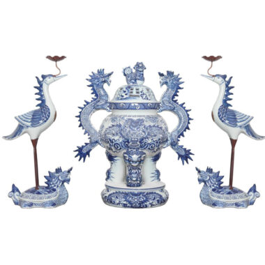 Đỉnh Thờ Tam Sự Men Lam Cao 63cm