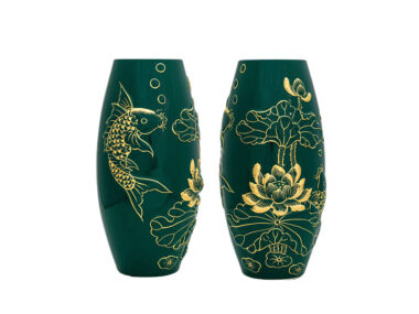 Quà Tặng Bình hoa Minh Long Lộc Phát - Sen Vàng Nền Trắng