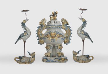 Bộ Đỉnh Hạc Thờ Men Rạn Bát Tràng