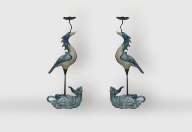 Cặp Hạc Thờ Men Rạn Bát Tràng Men Xanh