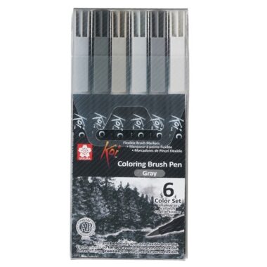 Bộ 6 Bút Cọ Màu Xám Koi Coloring Brush Sakura XBR-6