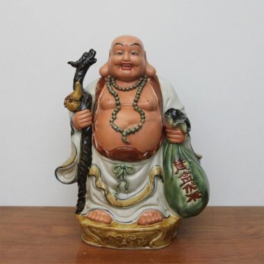 Tượng Gốm Di Lặc Đứng Trên Thỏi Vàng - Men Rạn Cổ - Bát Tràng | Mekoong