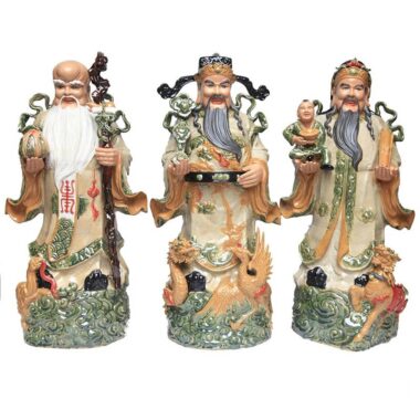 Tượng Gốm Phúc Lộc Thọ Đắp Nổi Tứ Linh - Bát Tràng | Mekoong