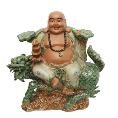 Tượng Gốm Sứ Di Lặc Long Quy - Màu Rạn Da - Bát Tràng | Mekoong