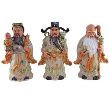 Tượng Gốm Phúc Lộc Thọ - Men Rạn Cổ - Cao 35cm - Bát Tràng | Mekoong