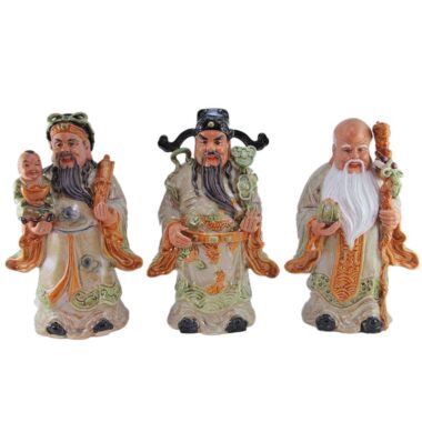 Tượng Gốm Phúc Lộc Thọ - Men Rạn Cổ - Cao 35 Cm - Bát Tràng | Mekoong