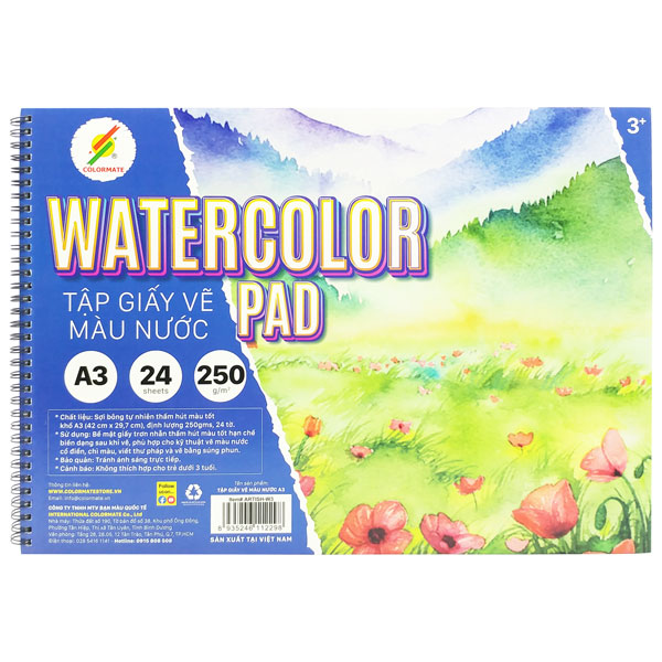 Tập Vẽ Màu Nước A3 250gsm Watercolor Pad – Colormate ARTISH-W3 (24 Tờ) sang trọng