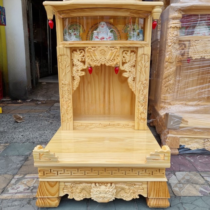 Bàn thờ thần tài ông địa gỗ thông 56cm mẫu mới rất đẹp chính hãng