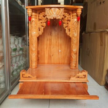 Bàn thờ thần tài ông địa gỗ xoan ngang 56 cm quỳ hộp mẫu mới rất đẹp
