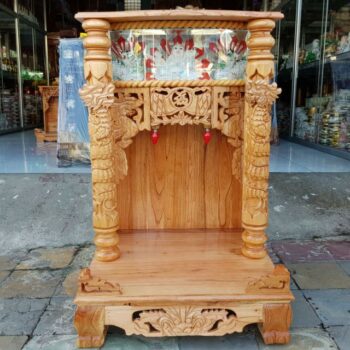 Bàn thờ thần tài ông địa gỗ xoan ngang 56 cm quỳ trụ điện tử