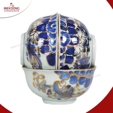 Bát Thờ Men Lam Vẽ Vàng Cao Cấp